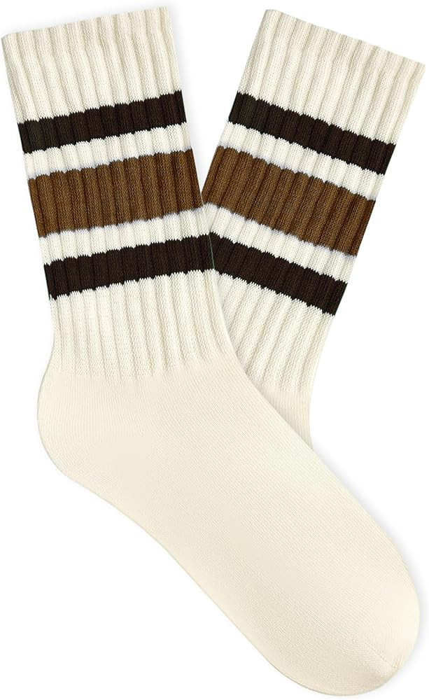 American Trends Womens Crew Socks Striped Athletic Socks Vintage Slouch Solid Color Mid Calf Tube... | Amazon (US)