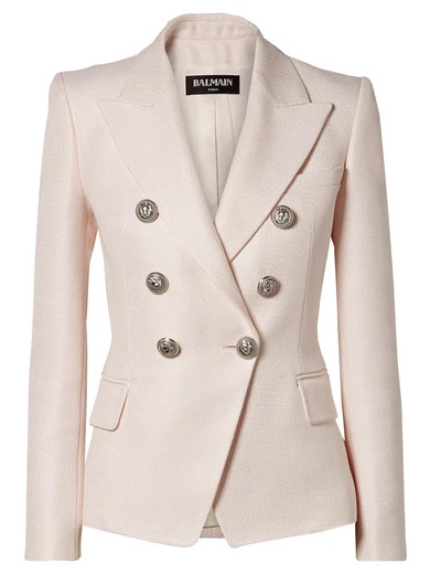 Balmain - Double-breasted Woven Blazer - Pastel pink | NET-A-PORTER (UK & EU)
