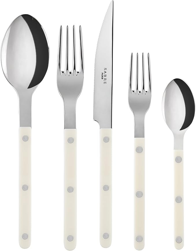 SABRE PARIS - 5-Piece Flatware Set - Bistrot Collection - Knife, Fork, Soup Spoon, Teaspoon & Des... | Amazon (US)