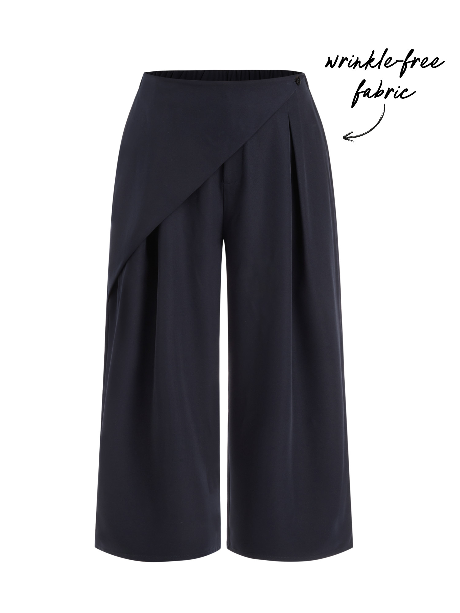 Wrinkle-free Fabric Mid Rise Wrap Wide Leg Trousers Curve & Plus | Cider