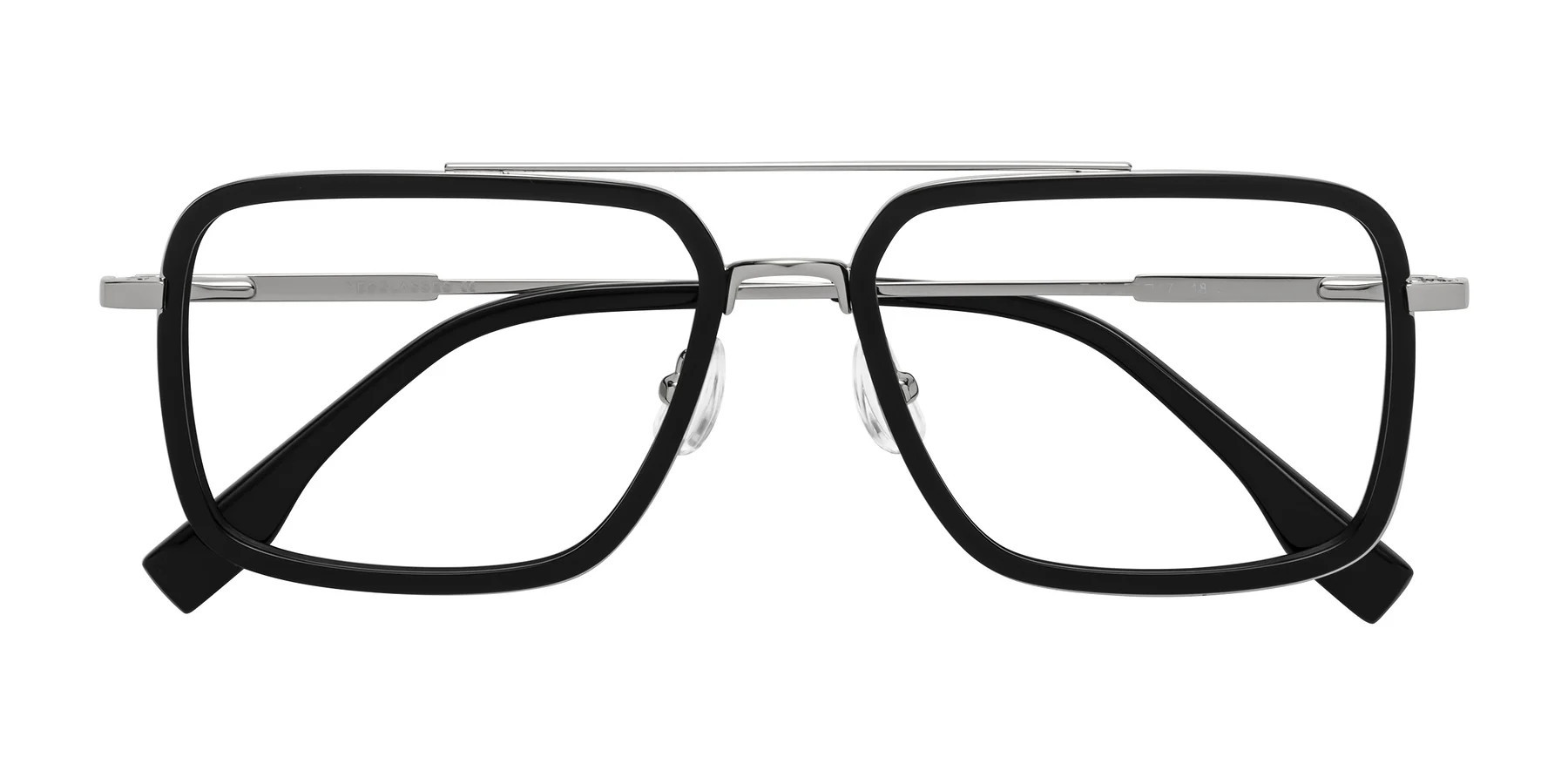 Black/Silver Oversized Double Bridge Grandpa Full-Rim Blue Light Glasses - Tulip | Yesglasses
