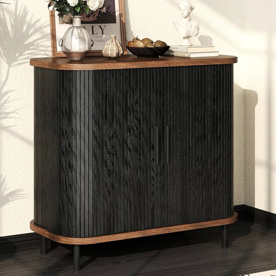 Fluted Sideboard Buffet Cabinet, 31''W Storage Cabinet with Sliding Door, Coffee Bar Buffet Cabin... | Amazon (US)