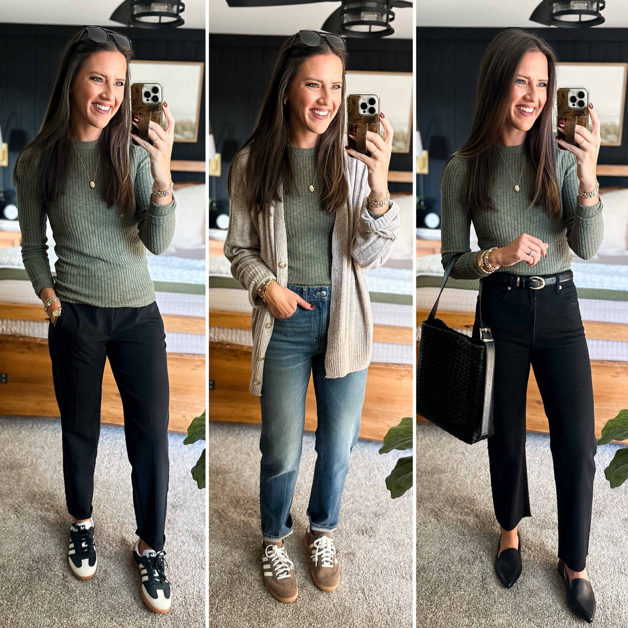 Fall Capsule Wardrobe - Green Textured Long Sleeve (size small) 