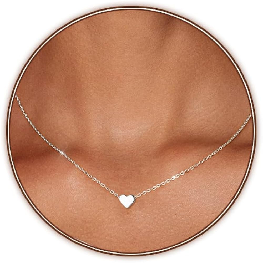 Cute Heart Necklace Tiny 18k Gold/Silver Heart Pendant Choker Necklaces Small Gold Love Heart Cha... | Amazon (US)