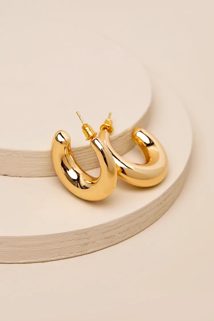 Superb Shine 14KT Gold Chunky Hoop Earrings | Lulus