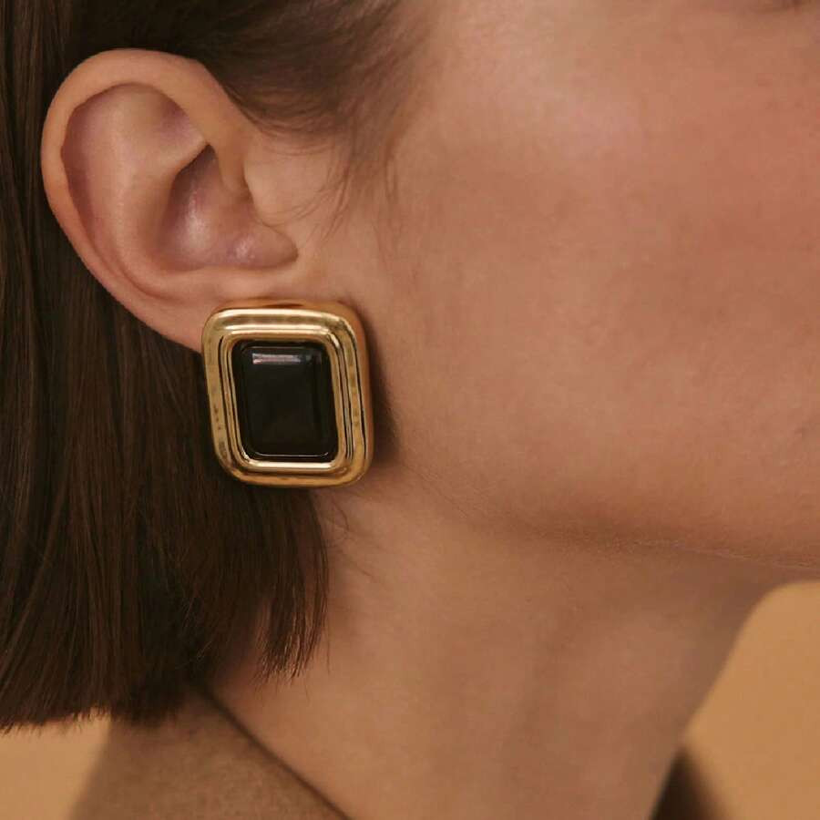 S SHOPBOHO 1Pair Stainless Steel High Quality Premium Gold Plated Geometric Earring Crystal Stud ... | SHEIN