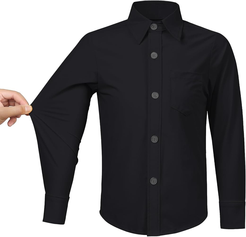 2T-16Y Boys' Stretch Long Sleeve Button Down Toddler Dress Shirt Wrinkle Free Oxford Uniform Shir... | Amazon (US)
