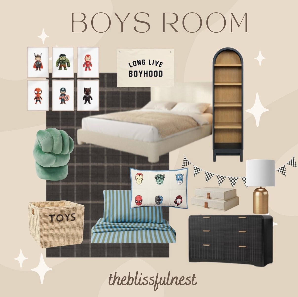 Boys room for the marvel obsessed!💥

Boys room decor, boys room rug, boys room dresser, boys room chest, boys bookshelf, kids room, kids room bookshelf, kids room art, kids room decor, kids room lamp, black rug, black and white rug, checkered rug, girls bed, boys bed, full size bed, upholstered bed, marvel room decor, Spider-Man boys room, hulk room, kids room bedding, boys room art, kids toy storage, toy basket, kids room bedding, boys bedding 

#LTKBaby #LTKKids #LTKHome