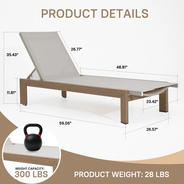 Quick-Assembly Outdoor Aluminum Chaise Lounge , Wood-Grain Veneer Chaise Lounge for Patio, Triang... | Wayfair North America