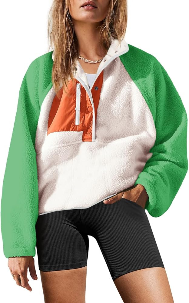 Yanekop Womens Fuzzy Fleece Pullover Sherpa Sweatshirt Long Sleeve Button Down Sweater Jacket wit... | Amazon (US)