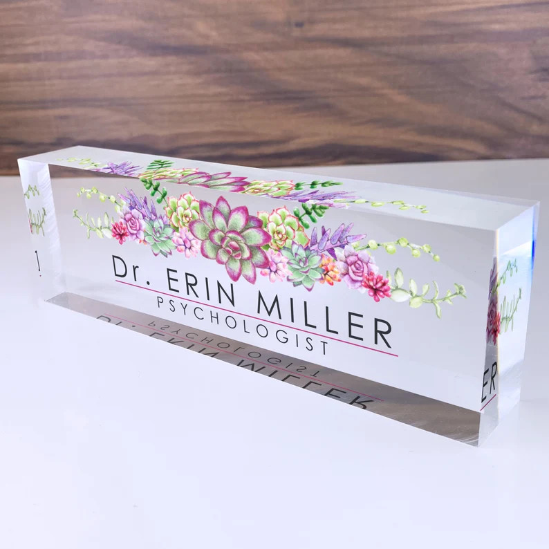 Personalized Name Plate for Desk | Succulents Design On Clear Acrylic Glass | Custom Office Decor... | Etsy (US)