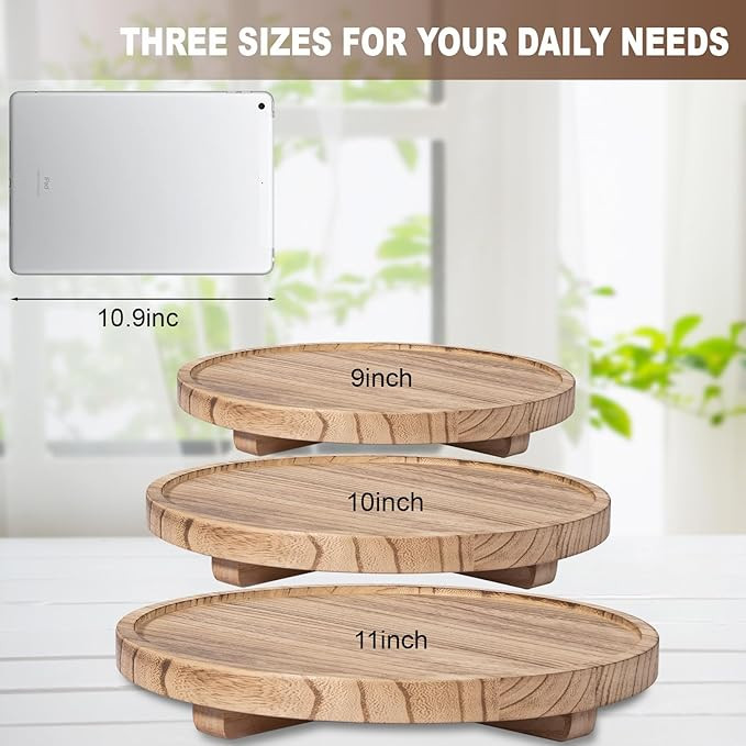 Round Decorative Tray Wood Bathroom Counter Organizer Farmhouse Kitchen Decor Wooden Riser for So... | Amazon (US)