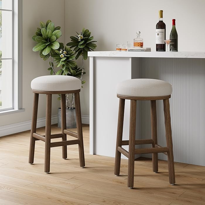Christopher Knight Home Aubrie Counter Height Bar Stools Set of 2, Linen Fabric Round Bar Stool f... | Amazon (US)