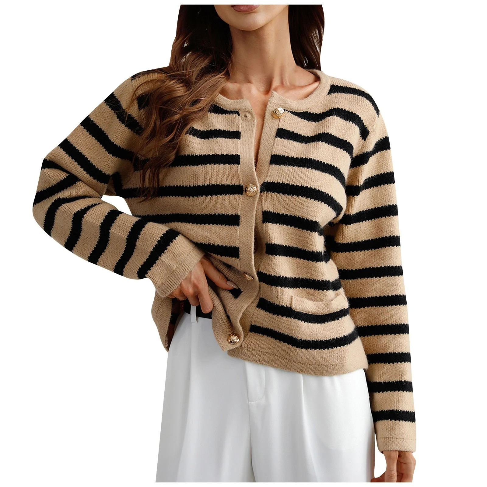 Fall Clothes, Sweaters For Women Fashion Women's V Ladies Women's Autumn And Winter Button Stripe... | Walmart (US)