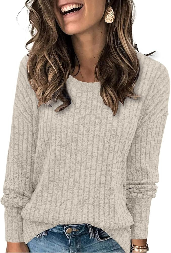 Heymiss Womens Sweaters Dressy Casual Crewneck Long Sleeve Shirts Loose Fall Fashion Sweatshirts | Amazon (US)