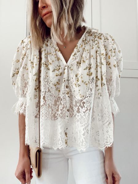 Lace blouse from anthro on sale for under $80, wearing a size small

#LTKFindsUnder100 #LTKSaleAlert