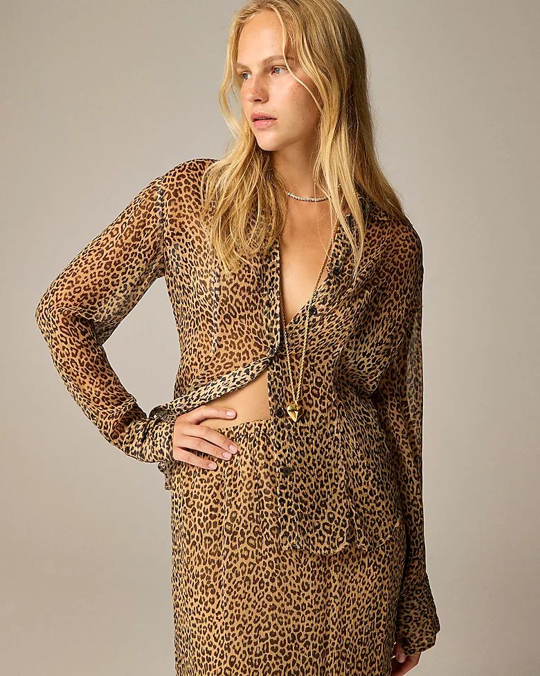 Sheer leopard-print shirt in crinkle chiffon | J. Crew US