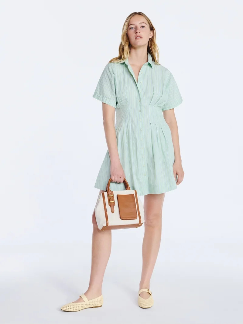 Free Assembly Women's Cotton Corset Mini Shirtdress with Short Sleeves, Sizes XS-XXL | Walmart (US)