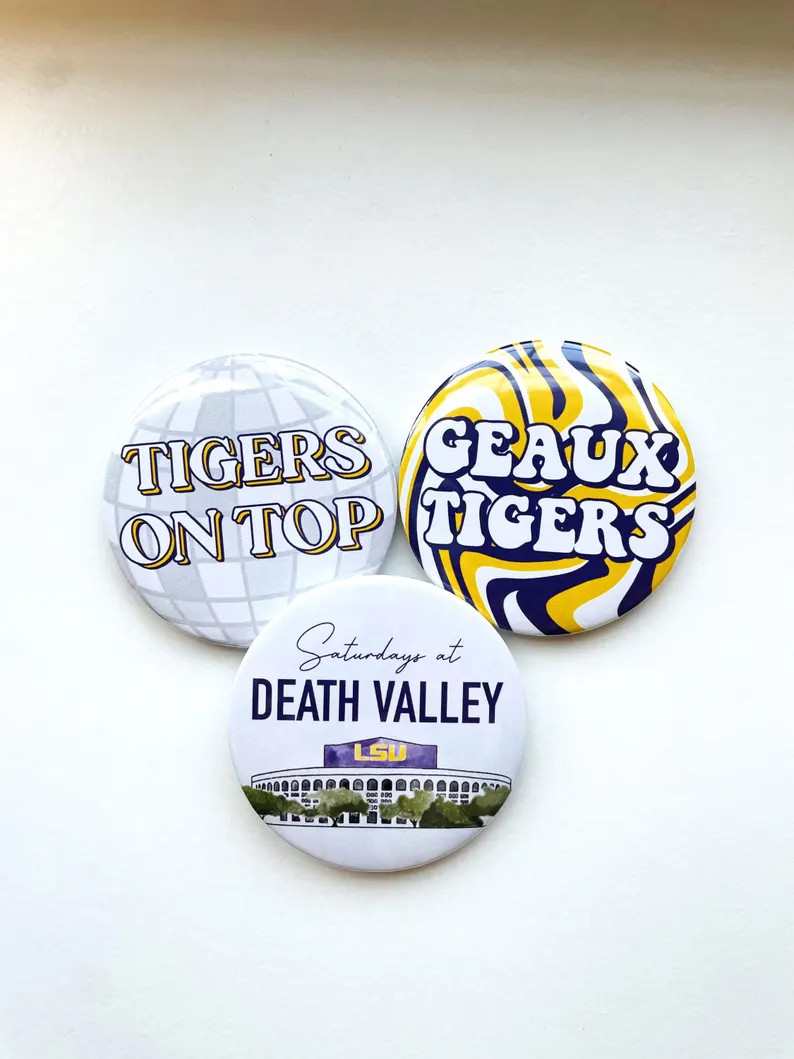 LSU Game Day Buttons | Gameday Pins | College Football | Tailgate Buttons | LSU Pinback Buttons |... | Etsy (Global)