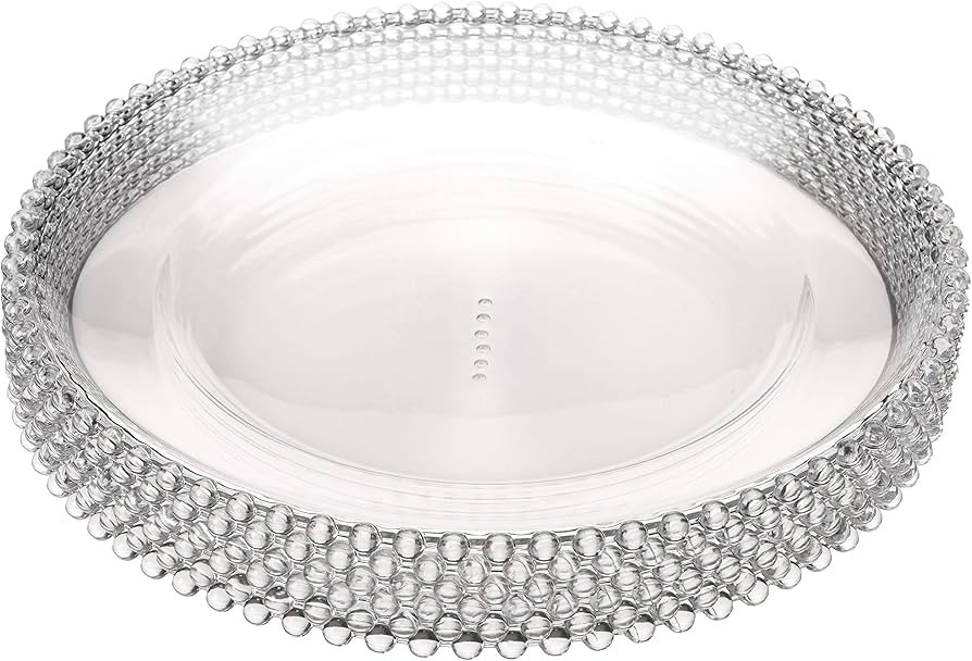 MAONAME Round Clear Charger Plates with Beaded Rim, 13 Inch Plastic Plate Chargers for Dinner Pla... | Amazon (US)
