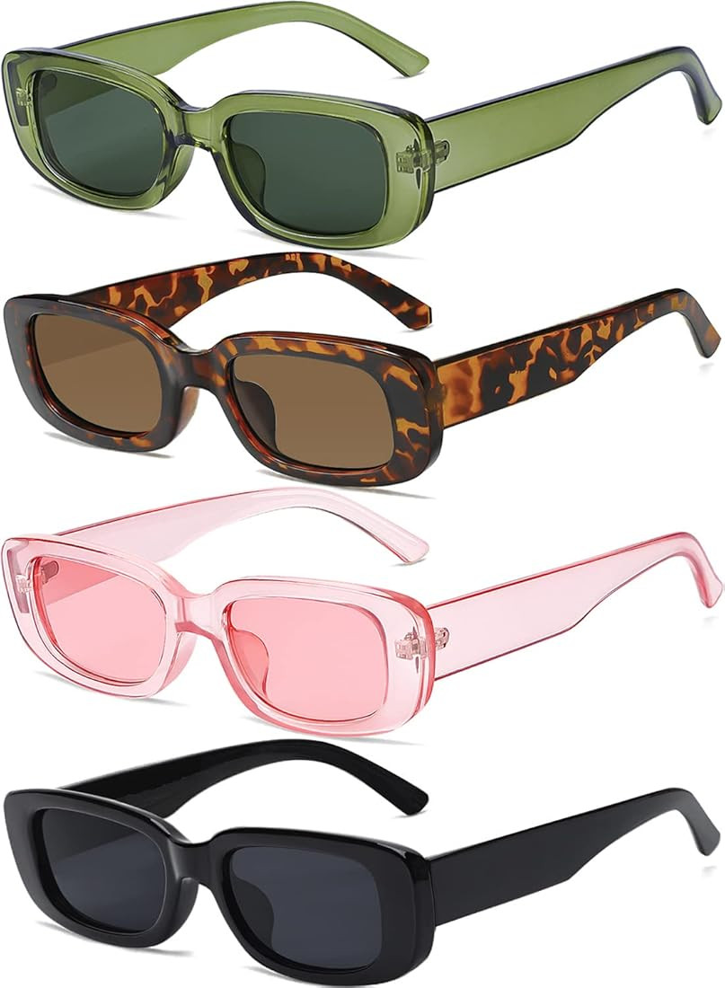 Tskestvy 4 Pieces Retro Sunglasses Vintage Sunglasses Small Square Rectangle 90s Glasses Trendy Y... | Amazon (US)