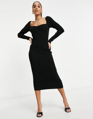 ASOS DESIGN knitted midi dress with sweetheart neck detail in black | ASOS (Global)