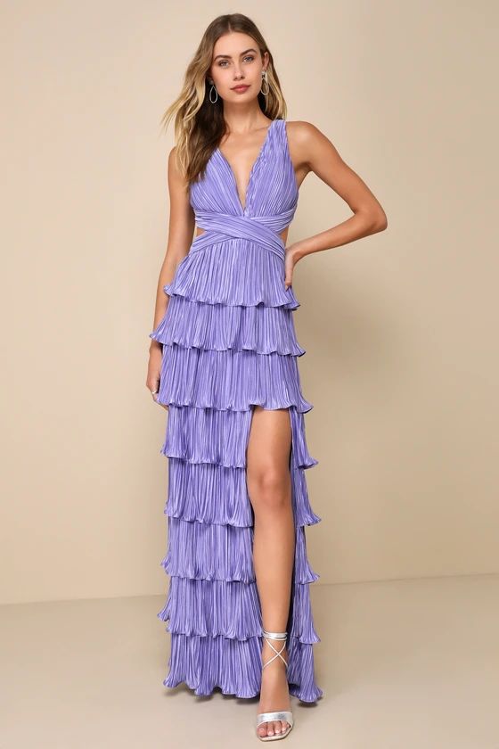 Beauty Icon Lavender Satin Pleated Tiered Lace-Up Maxi Dress | Lulus
