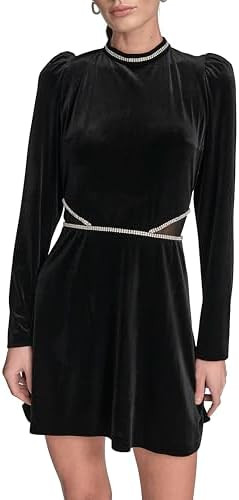 BCBG Women's Long Sleeve Jewel Neck Faux Cutout Velvet Mini Dress | Amazon (US)