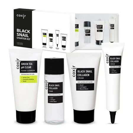 COXIR BLACK SNAIL COLLAGEN STARTER KIT l Repairing&Firming | Black-3-Complex: Black Rice Bean Sesame Snail Mucin Collagen FOAM CLEANSER+TONER+SERUM+CREAM [3.19 fl.oz (Pack of 1)] C14 | Walmart (US)