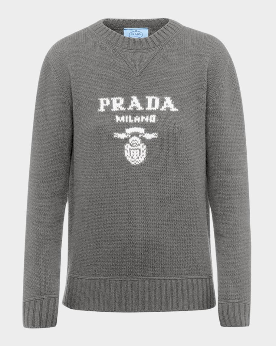 Prada Cashmere-Wool Logo Crewneck Sweater | Neiman Marcus
