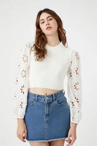 Eyelet-Sleeve Combo Sweater | Forever 21 (US)