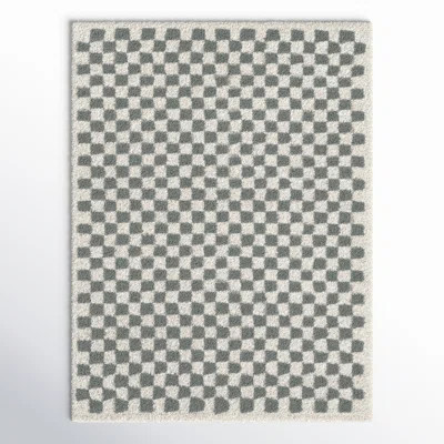 Walker Checkered Sage/Cream Shag Area Rug | Wayfair North America