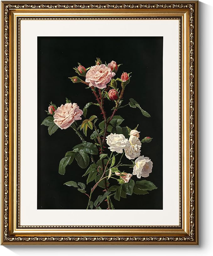 ARPEOTCY Vintage Gold Framed Floral Wall Art, 13x16 inch Classic Pink White Roses Paintings, Vict... | Amazon (US)