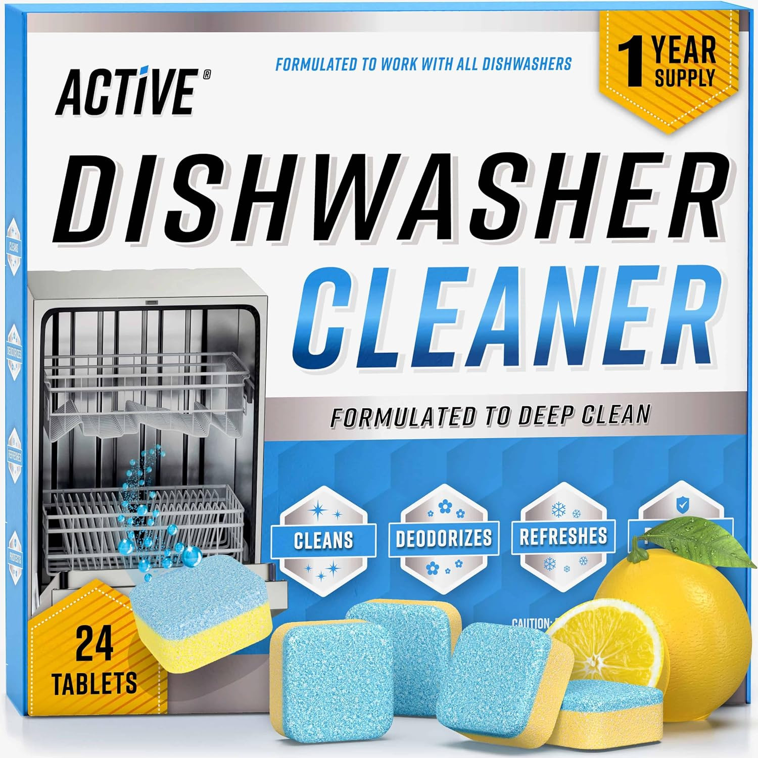 Dishwasher Cleaner And Deodorizer Tablets - 24 Pack Deep Cleaning Descaler Pods for Dish Washer Machine, Heavy Duty, Septic Safe, Natural Limescale Remover, Calcium, Odor, Smell - 12 Month Supply | Amazon (US)