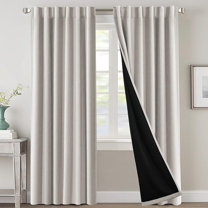 100% Blackout Curtains for Bedroom with Black Liner Full Room Darkening Curtains 96 Inches Long T... | Amazon (US)