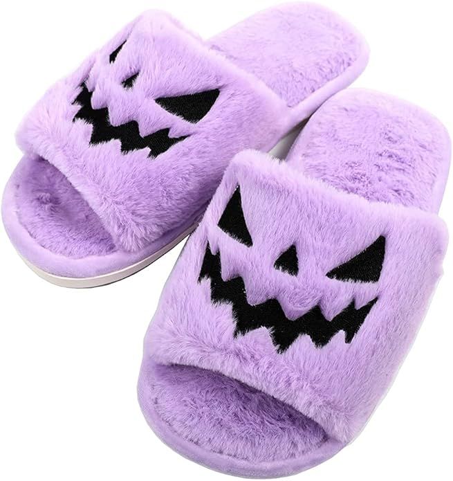 Jeauseul Women's Slippers Men‘s Hallowee Pumpkin Slippers Soft Plush Cozy Open Toe Women Indoor... | Amazon (US)