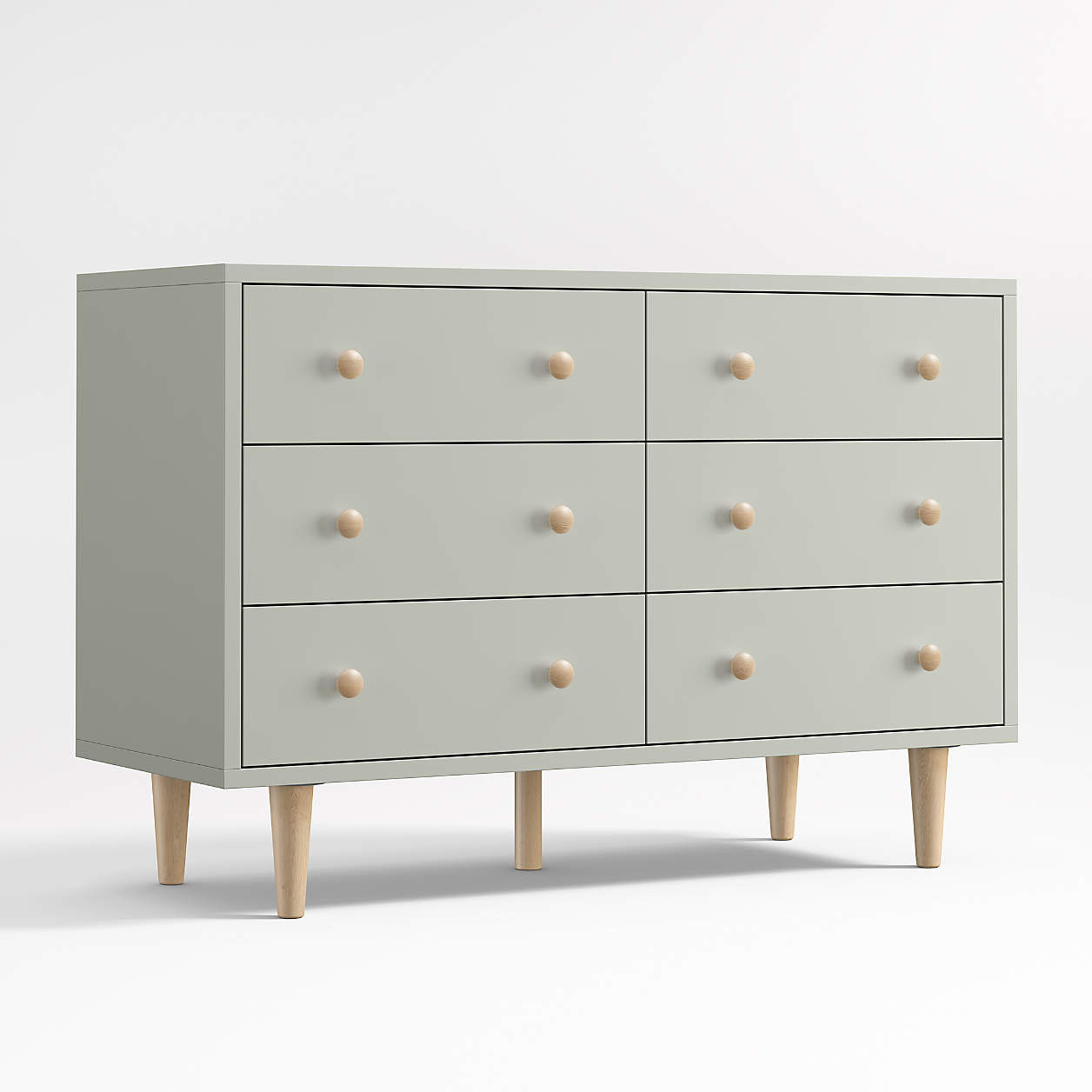 Finn 51" Sage Green Wood Wide 6-Drawer Kids Dresser + Reviews | Crate & Kids | Crate & Barrel