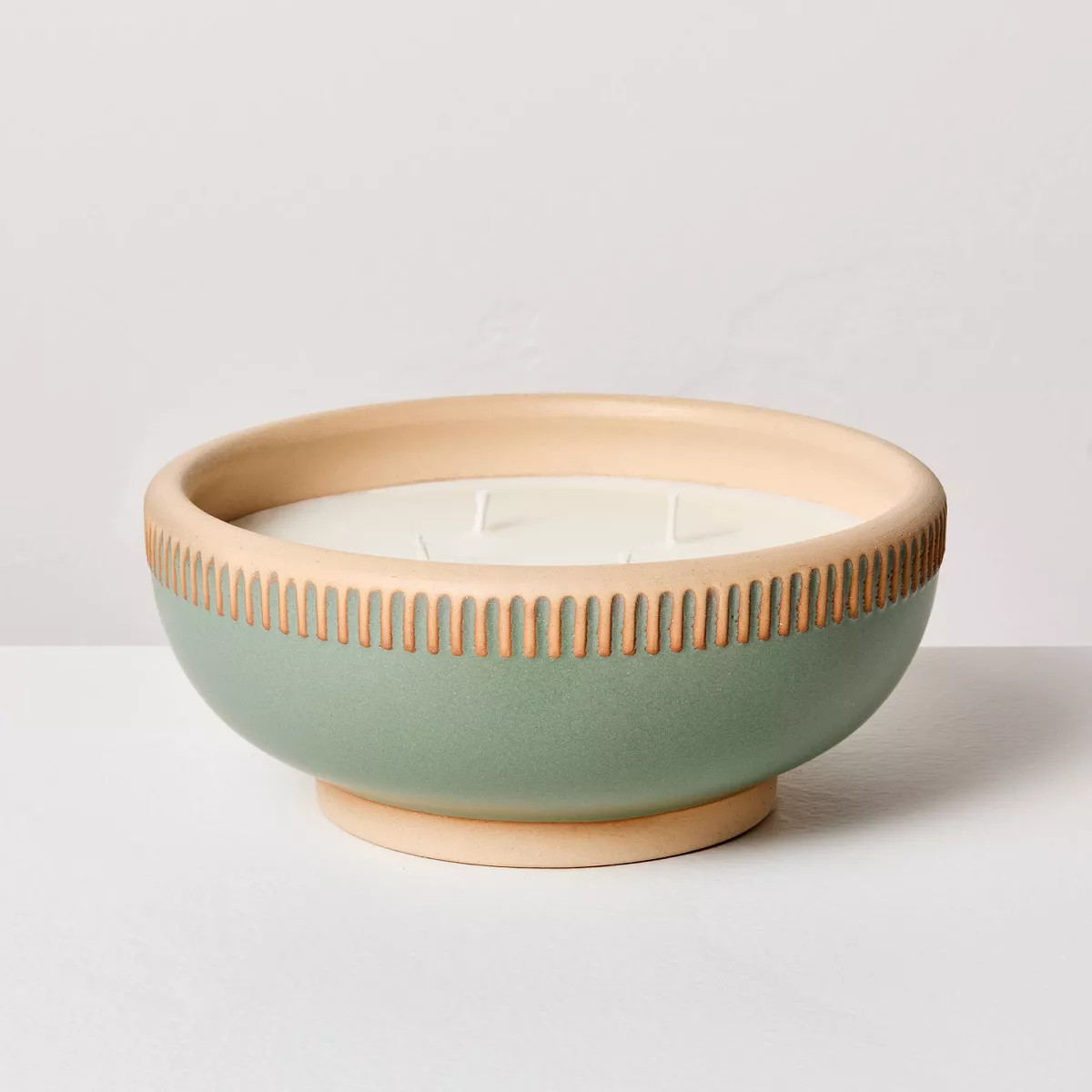 4-Wick Rim Stripe Ceramic Eucalyptus and Santal Jar Candle Green - Hearth & Hand™ with Magnolia | Target