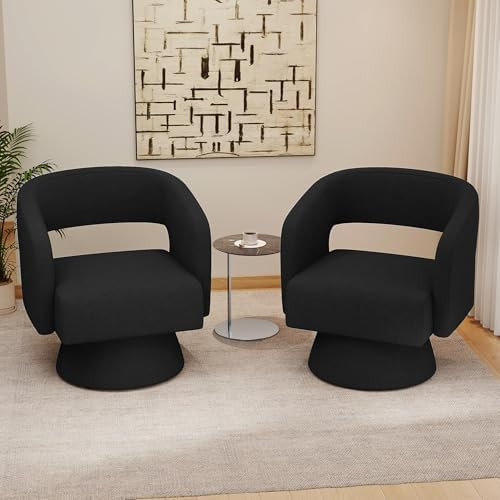 Swivel Accent Chair Set of 2, Modern Comfy Teddy Barrel Chairs, Oversized Upholstered Round Arm C... | Amazon (US)