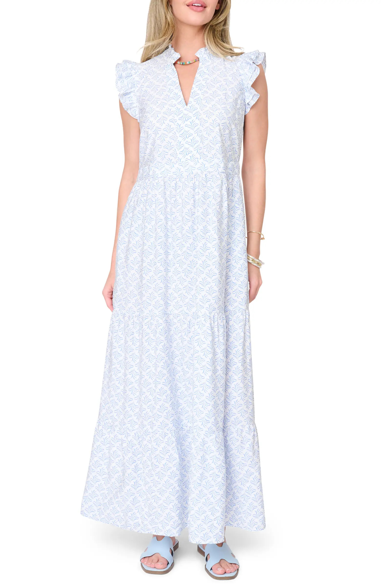 Print Flutter Sleeve Maxi Dress | Nordstrom