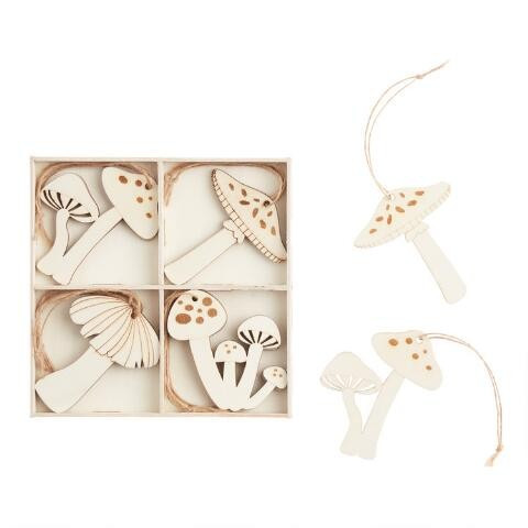 Laser Cut Wood Mushroom Boxed Ornaments 12 Pack | World Market