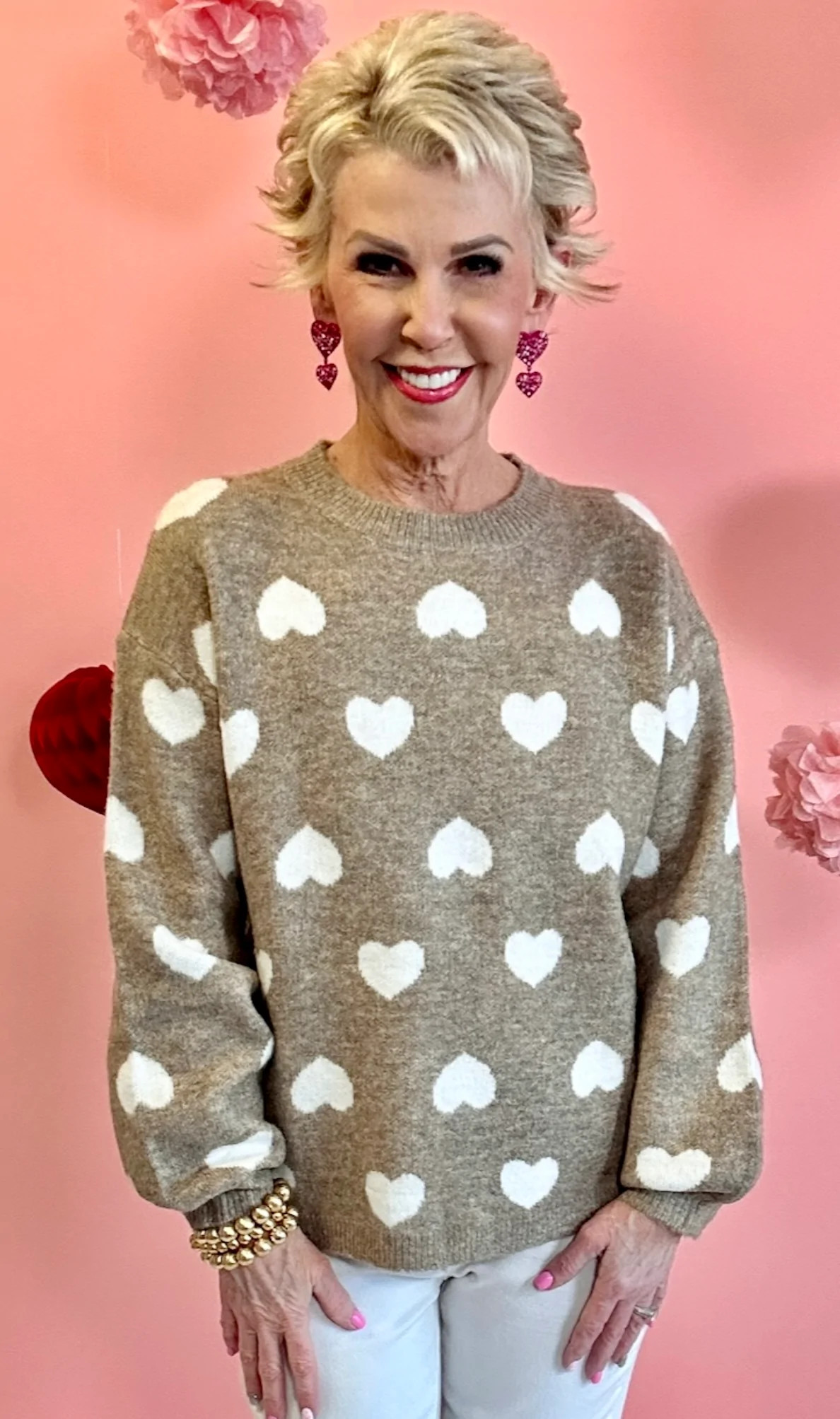 Taupe Heart Sweater | Peppered with leopard