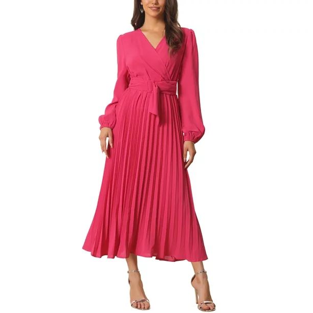 Seta T Women's Halloween Costume 2023 Spring Fall Long Puff Sleeve Wrap V Neck Pleated Midi Dress... | Walmart (US)