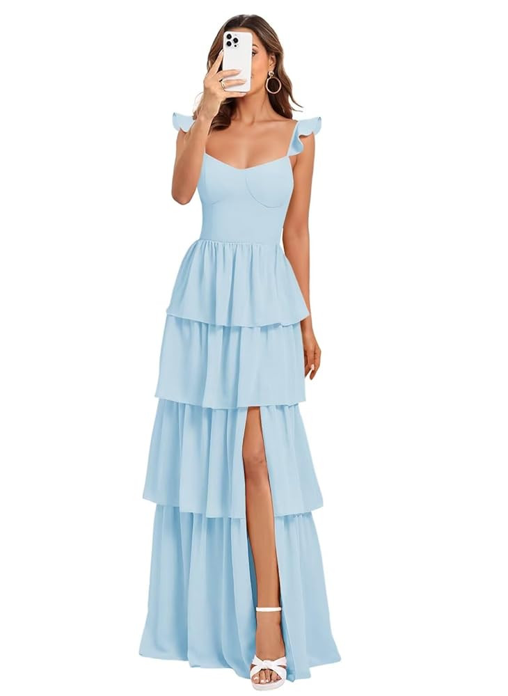 Dessiny Tiered Ruffles Bridesmaid Dresses 2025 for Women Chiffon Formal Evening Dresses with Ruff... | Amazon (US)