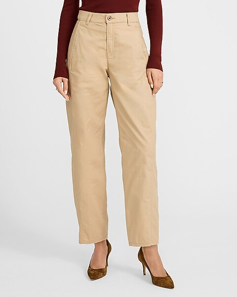Mid Rise Cotton-Linen Barrel Pant | Express
