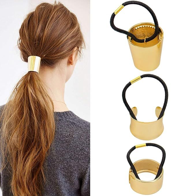AUEAR, Brushed Metal Expandable Hair Cuff Ponytail Holder Elastic Hair Tie Cuff for Women Girls T... | Amazon (US)