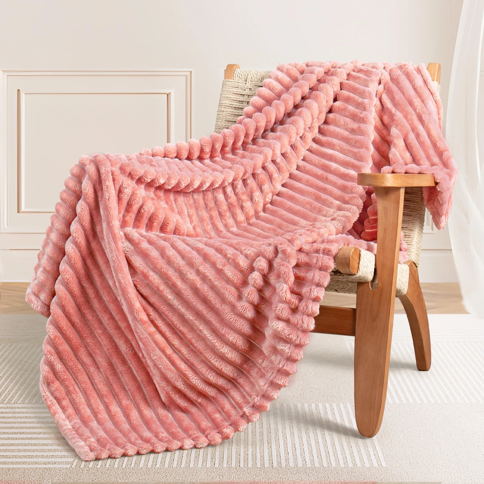 Exclusivo Mezcla Fleece Throw Blanket for Couch, Super Soft 3D Striped Jacquard Bed Blanket, Ligh... | Walmart (US)