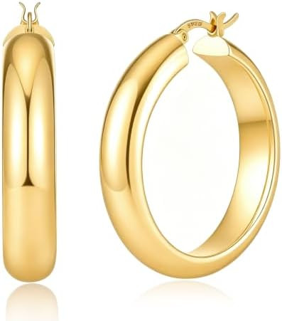 Chunky Gold Hoop Earrings for Women Large 14K Gold Plated Hoops Earring | Amazon (US)