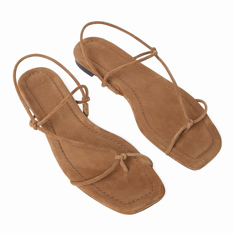 Strappy Flats Sandals for Women Suede Flip Flop Thong Sandals Dressy Square Open Toe Summer Comfo... | Amazon (US)