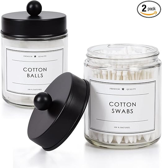 KUSVADO 2-Pack Bathroom Apothecary Storage Jars, Vanity Countertop Canister, Glass Jars Q-tip Hol... | Amazon (US)